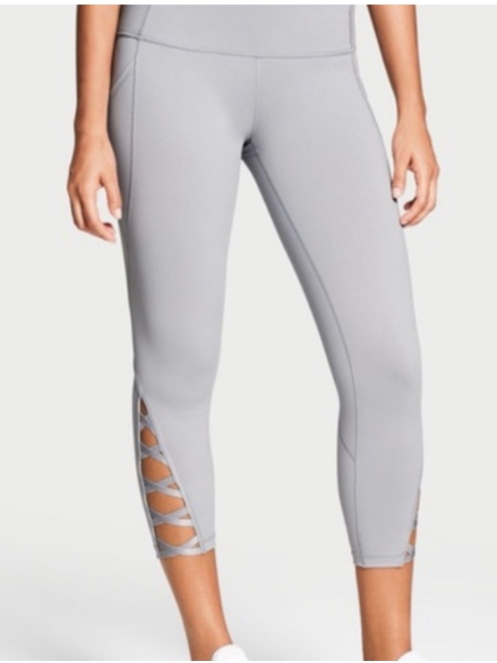 Victoria’s Secret Light Gray Cropped Active Leggings with Lattice Detail